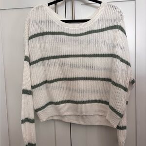 Hollister White and Green Striped Sweater